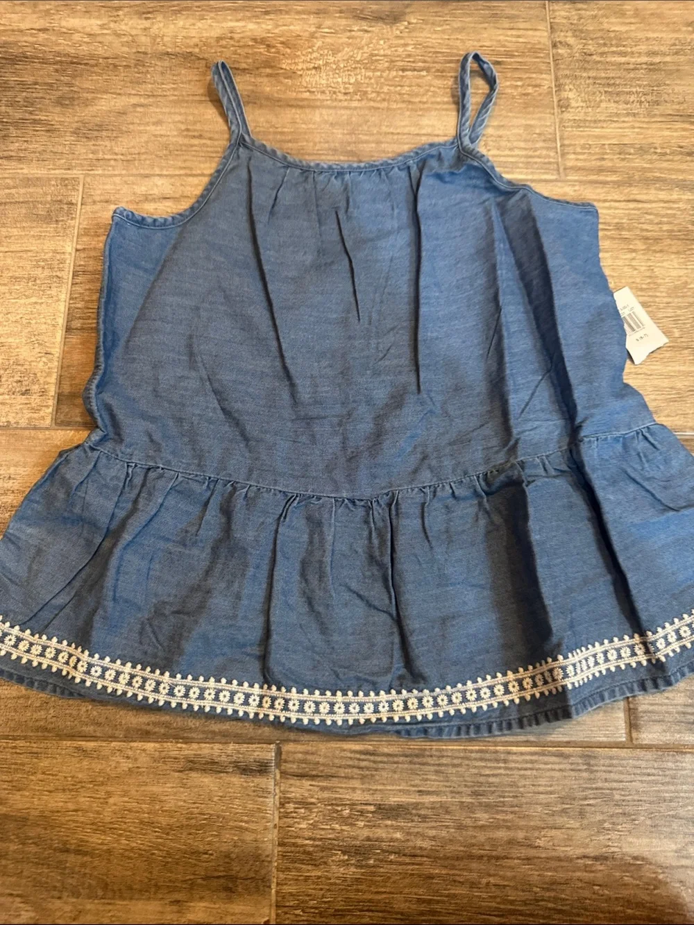 Old Navy Blue Chambray Ruffle Tank with White Trim